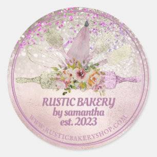 Sticker Rond Rouleau à pâtisserie en or rose pailleté fouet fle
