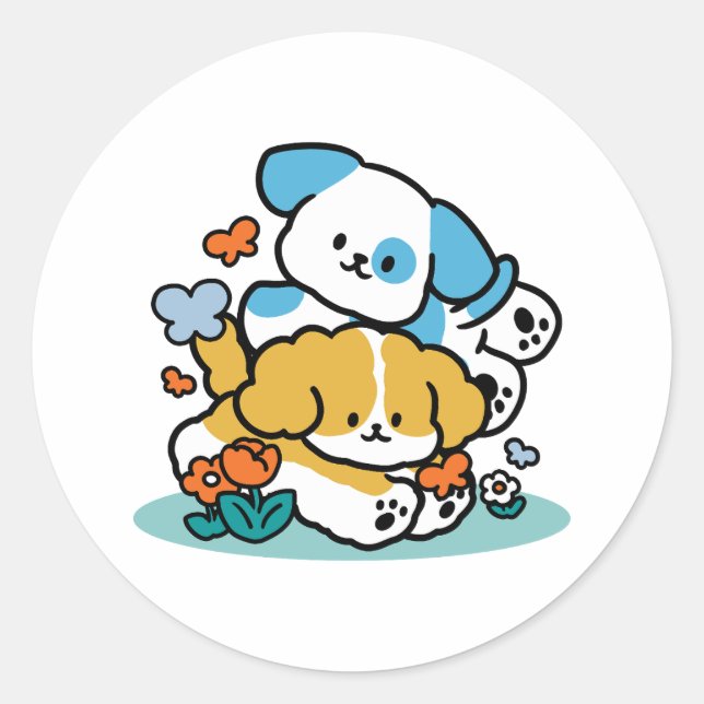 Sticker Rond Rouler En Mai Comme De Joyeux Pups - Mignonne Chie (Devant)