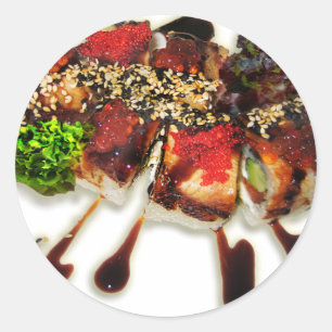 Sticker Rond Roulés de Sushi Gingembre Wasabi Japon Cuisine