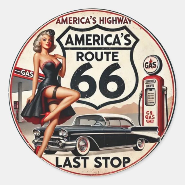 Sticker Rond Route 66 américaine (Devant)