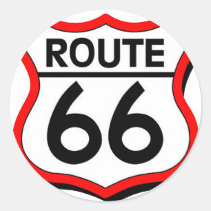 Sticker Rond Route 66 Bouclier avec rouge et ombre