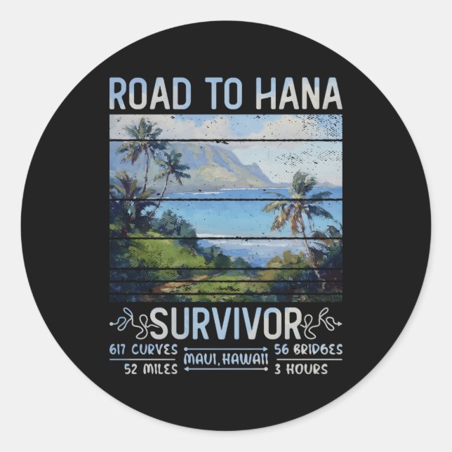Sticker Rond Route Rjc Vers Hana Survivor Maui Hawaii Voyage Ad (Devant)