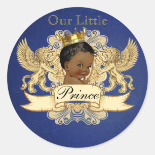Sticker Rond Royal African Prince Bleu & Or Élégant