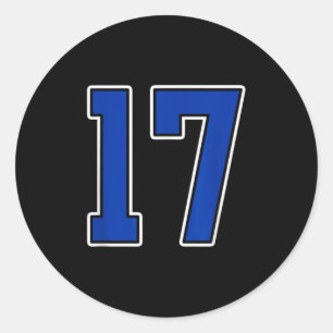 Sticker Rond Royal Bleu Blanc Numéro 17 Joueur Jersey Uniforme