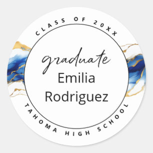 Sticker Rond Royal Bleu Jaune Or Élégant sceau de graduation