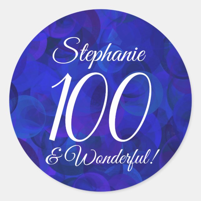 Sticker Rond Royal Blue 100 et merveilleux anniversaire Favor (Devant)