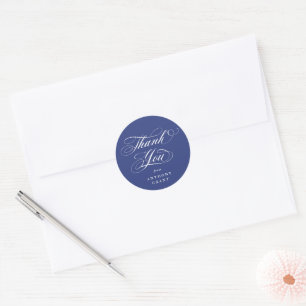 Sticker Rond Royal Blue Elegant Script Graduation Merci