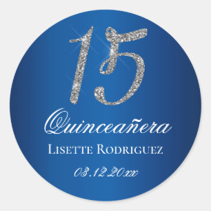 Sticker Rond Royal Blue Faux Parties scintillant 15 Quinceanera