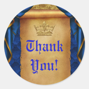 Sticker Rond Royal Blue & Gold Drapes Scroll Wedding Favor