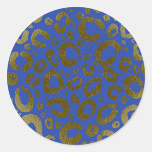 Sticker Rond Royal Blue & Gold Glam Empreinte de léopard Party