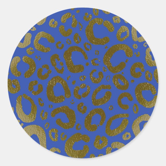 Sticker Rond Royal Blue & Gold Glam Empreinte de léopard Party (Devant)