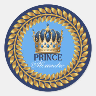 Sticker Rond Royal Blue Gold Prince Baby shower/Anniversaire