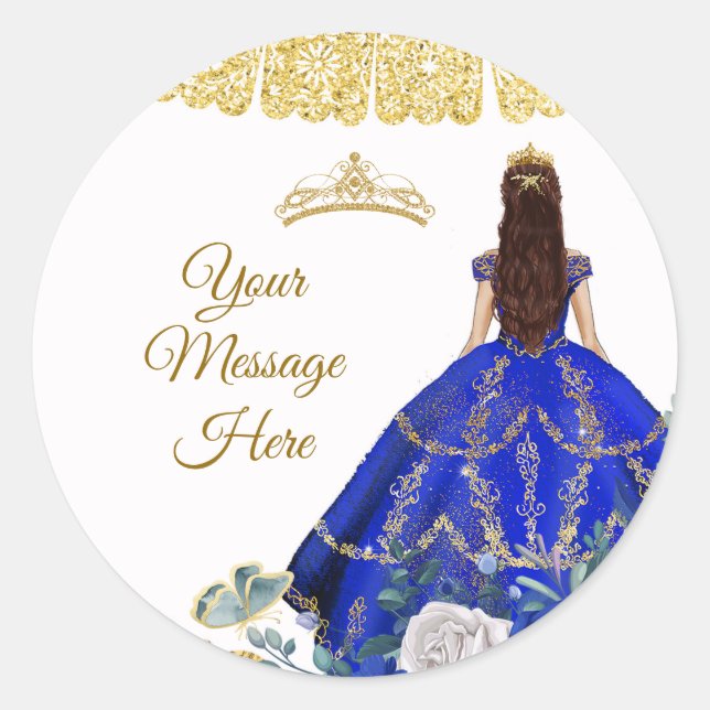 Sticker Rond Royal Blue Quinceañera Votre message ici (Devant)