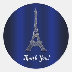 Sticker Rond Royal Blue Silver Tour Eiffel Paris Mariage Favori