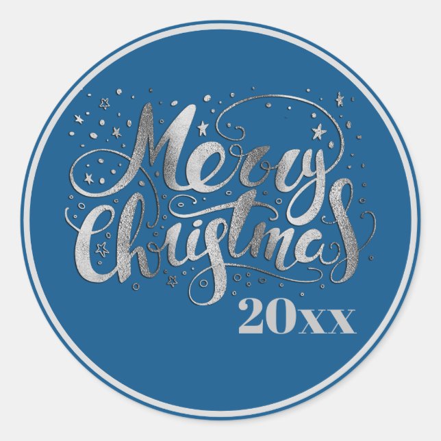 Sticker Rond Royal Blue Silver White Joyeux Noël (Devant)