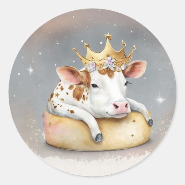 Sticker Rond Royal Cow Dreaming on Cheese Throne                (Devant)