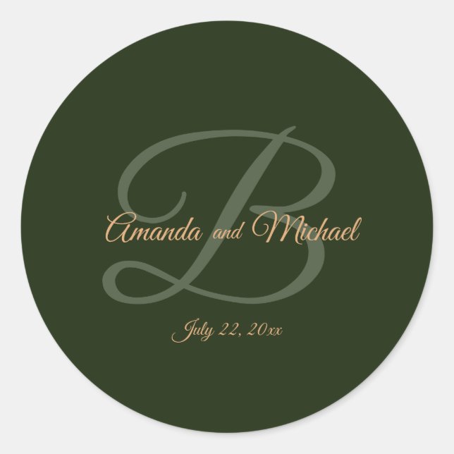 Sticker Rond Royal Dark Green Feuille Gold Frame Mariage (Devant)