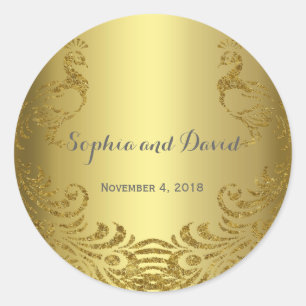 Sticker Rond Royal Gold Abstrait Peacock Mariage personnalisé