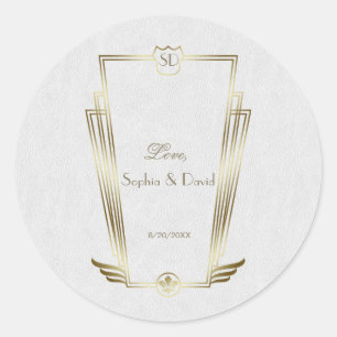 Sticker Rond Royal Gold White Art Déco Mariage Monogramme
