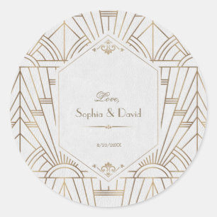 Sticker Rond Royal Gold White Great Gatsby 1920 Mariage