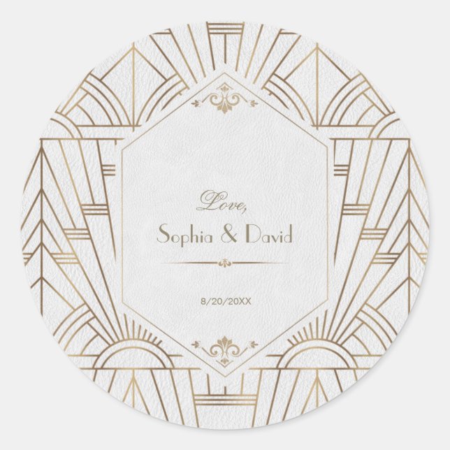 Sticker Rond Royal Gold White Great Gatsby 1920 Mariage (Devant)