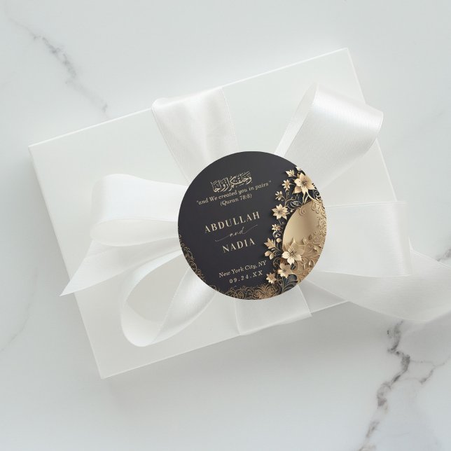 Sticker Rond Royal & Luxural Golden Floral Mariage islamique (Créateur téléchargé)