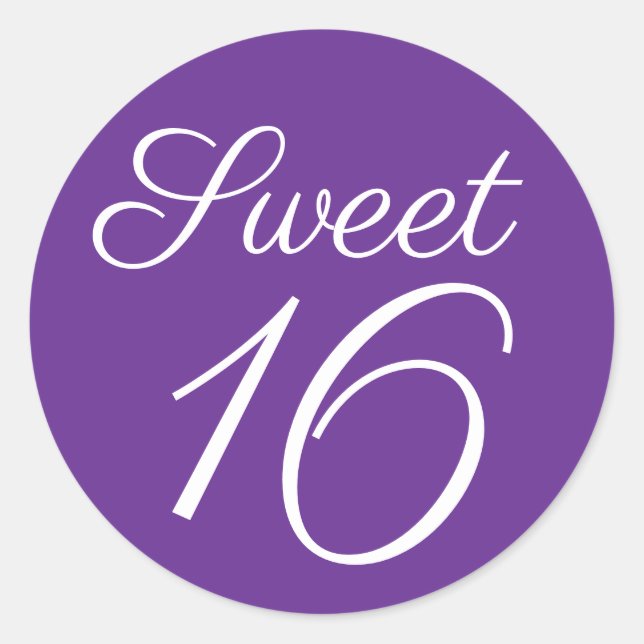 Sticker Rond Royal Purple and White Sweet 16 Typographie (Devant)