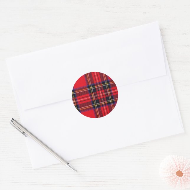 Sticker Rond Royal Stewart tartan rouge noir plaid (Enveloppe)