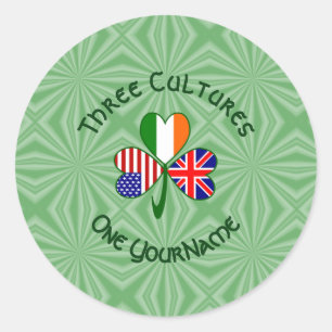 Sticker Rond Royaume-Uni Irlande États-Unis Drapeaux Trèfle Nom