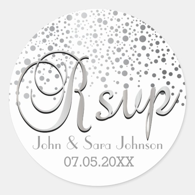 Sticker Rond RSVP | Points Confetti Argent | Personnaliser (Devant)