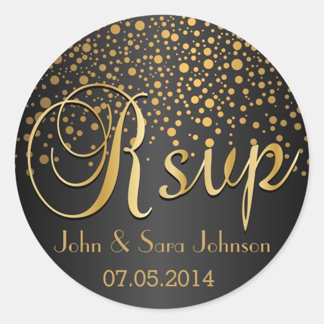 Sticker Rond RSVP | Points or et Noir | Personnaliser (Devant)