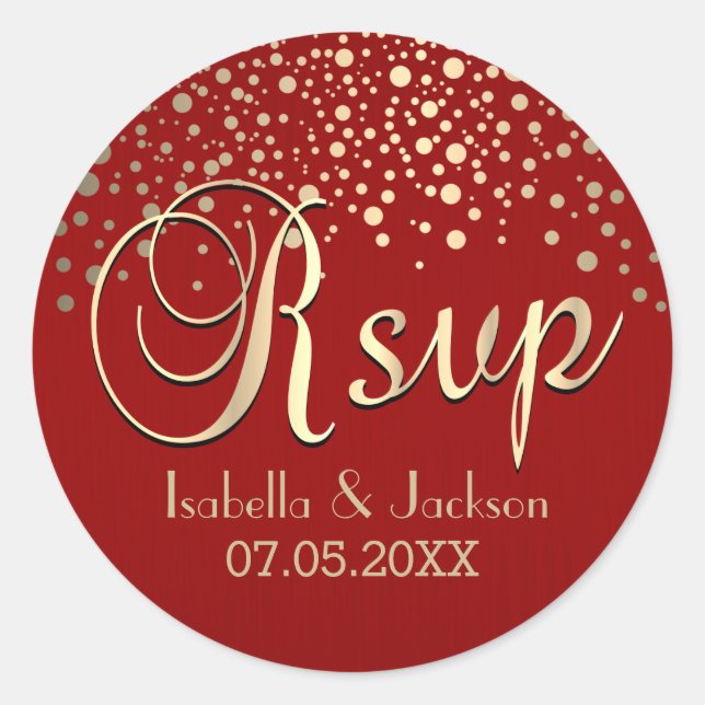 Sticker Rond RSVP | Points or et rouge | Personnaliser (Devant)