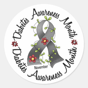 Sticker Rond Ruban 3 de fleur de mois de conscience de diabète