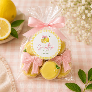 Sticker Rond Ruban à carreaux rose et citron 