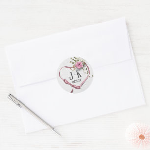 Sticker Rond Ruban cardiaque mariage avec monogramme