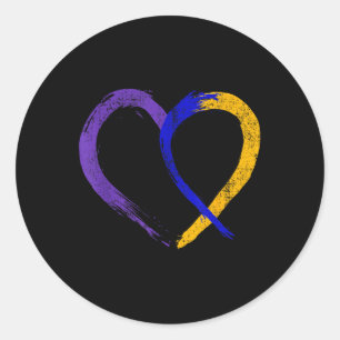 Sticker Rond Ruban Coeur Vessie Cancer Purple Bleu Et Jaune