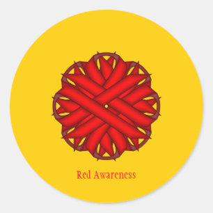 Sticker Rond Ruban de fleurs rouges par Kenneth Yoncich