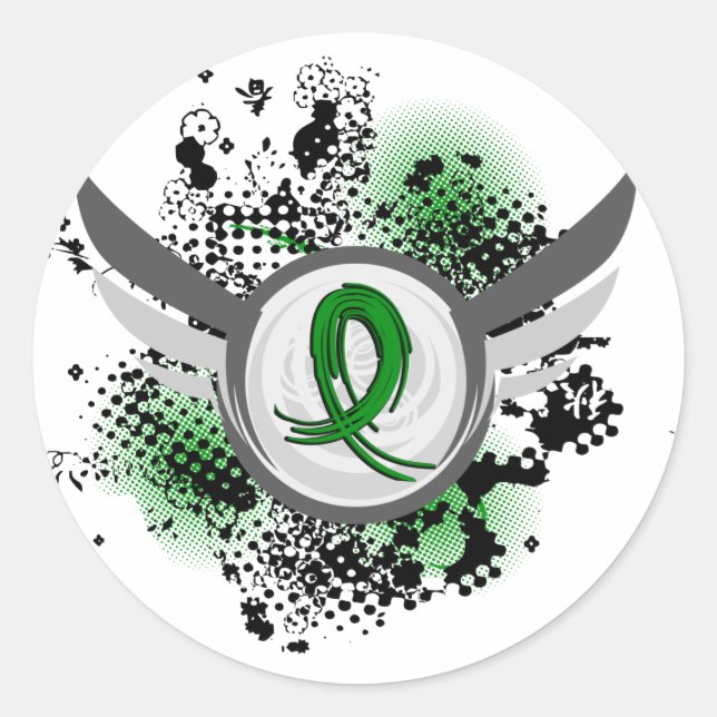 Sticker Rond Ruban de Grunge et ailes Blessure cérébrale trauma (Devant)