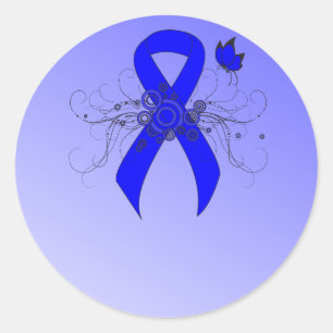 Sticker Rond Ruban de sensibilisation bleu avec papillon