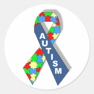 Sticker Rond Ruban de Sensibilisation sur l'autisme coloré