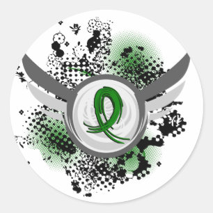 Sticker Rond Ruban de vert vert et Cancer de foie d'ailes