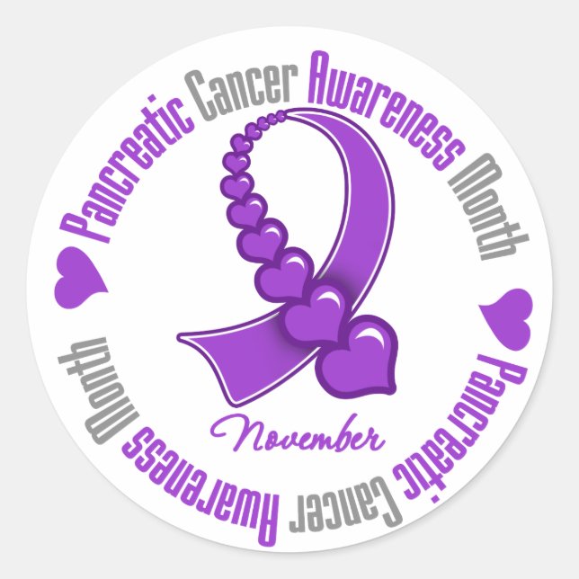 Sticker Rond Ruban des coeurs - Sensibilisation au cancer du pa (Devant)