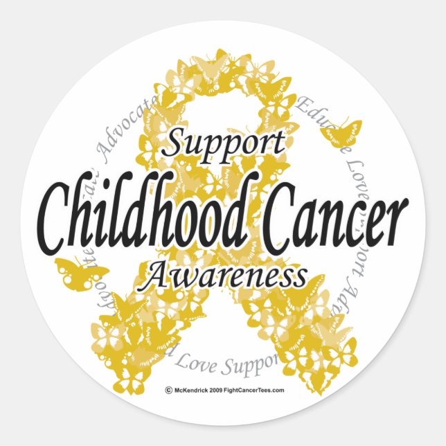 Sticker Rond Ruban du cancer de l'enfance des papillons (Devant)