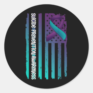 Sticker Rond Ruban du drapeau américain de sensibilisation au s