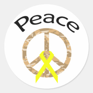 Sticker Rond Ruban et mot pour la paix Camo du désert