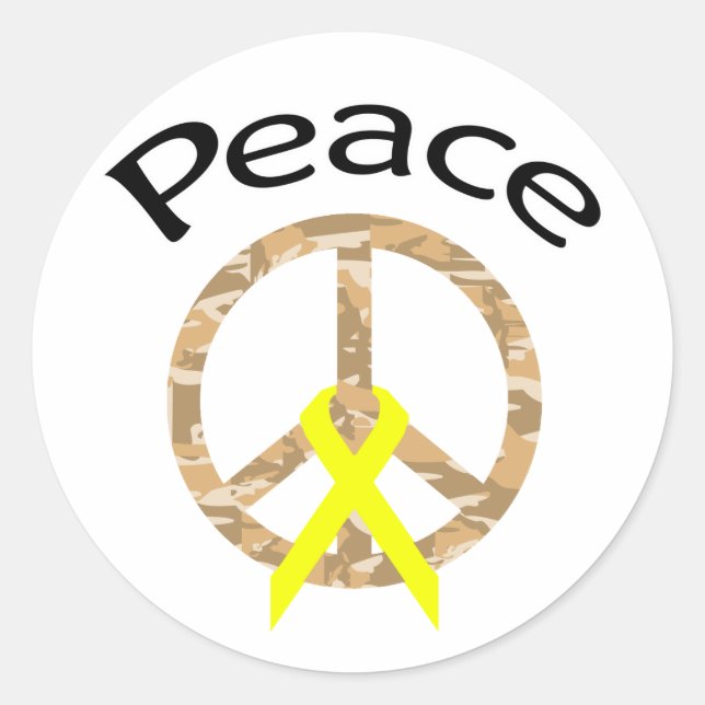 Sticker Rond Ruban et mot pour la paix Camo du désert (Devant)