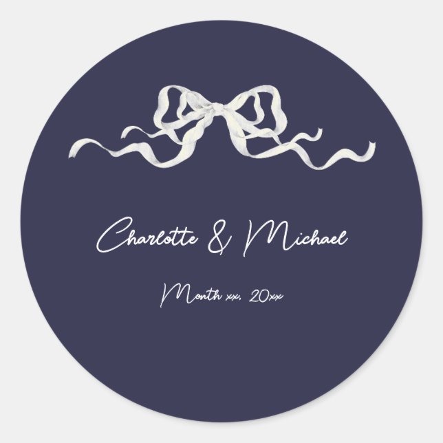 Sticker Rond Ruban et Nœud de Mariage Élégant Romantique Bleu M (Devant)