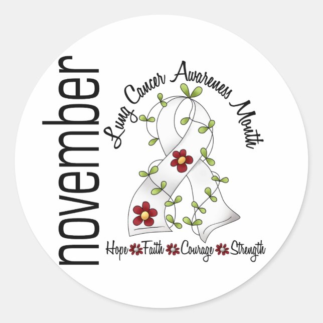 Sticker Rond Ruban Fleur du mois de sensibilisation au cancer d (Devant)