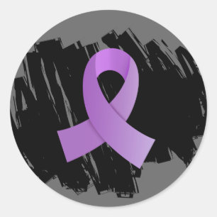 Sticker Rond Ruban Lavande Générale Cancer Avec Écriture