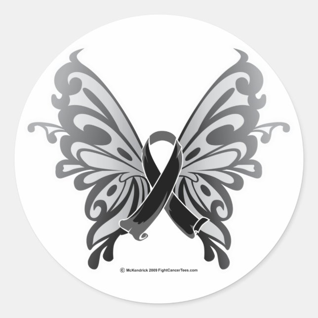Sticker Rond Ruban papillon du cancer de la peau (Devant)